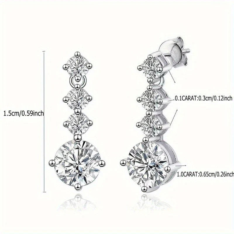925 Sterling Silver Moissanite Stud Earrings 2.6ct Classic Simple Luxury